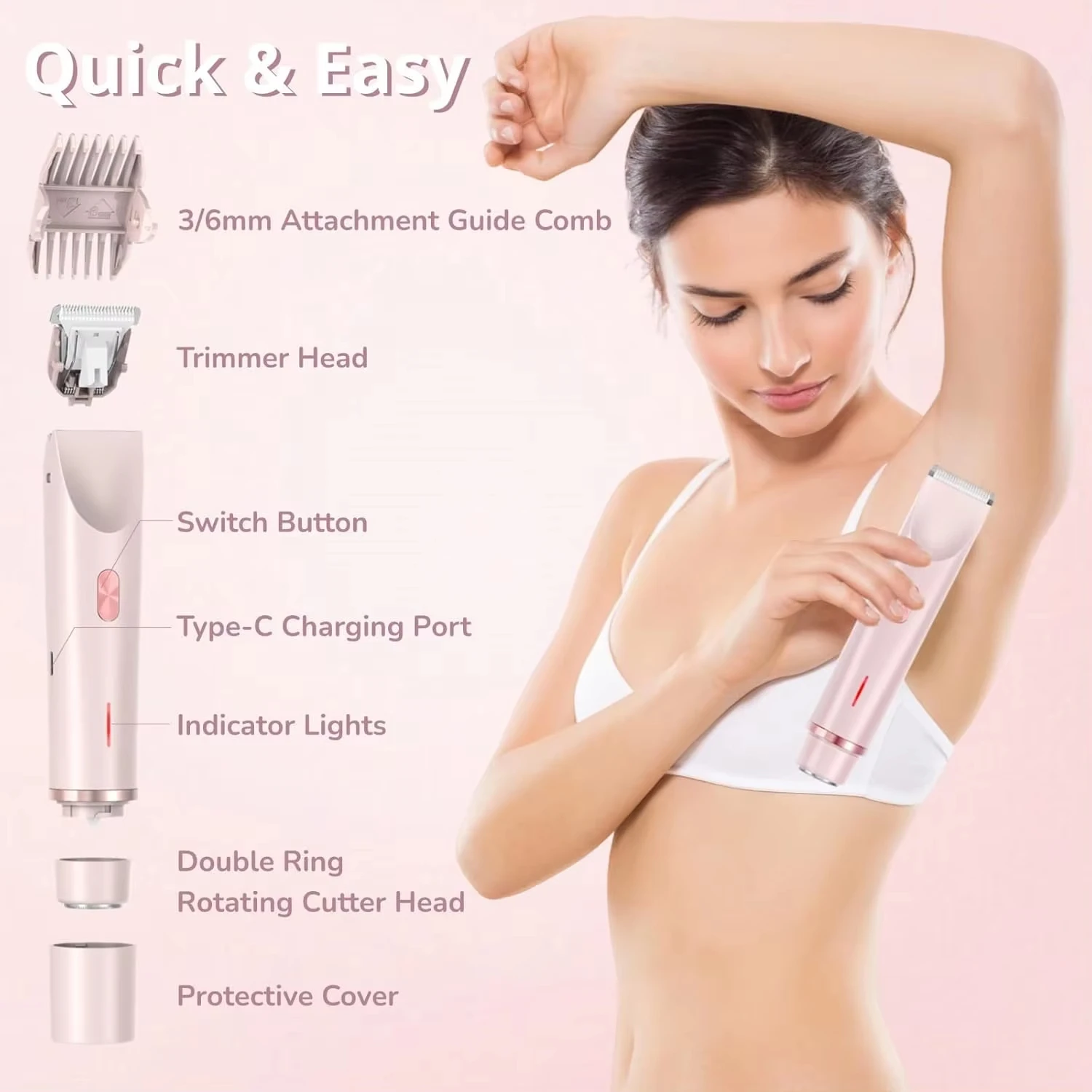 2-in-1 Woman Hair Removal Electric Razor Device Portable Hair Removal Knife Cordless Painless Body Groomer Bikini Trimmer image 3