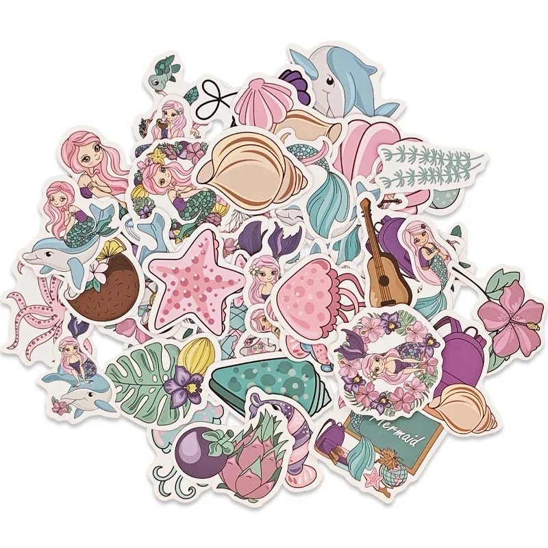 50PCS Cute Little Mermaid Stickers Aesthetic Graffiti DIY Phone Case Craft Supplies Cartoon Ocean Animal Stickers Kids Toys Gift