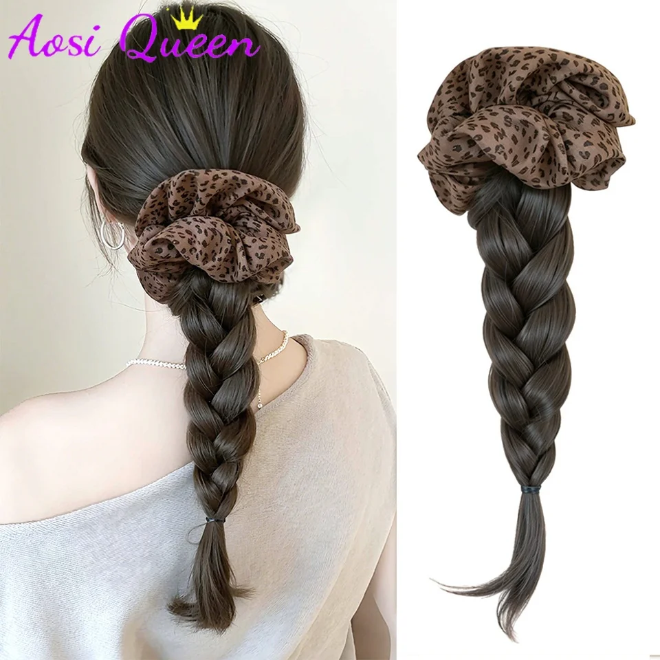 

Synthetic Leopard Hair Loop Claw Clip Braided Fried Dough Twists Braid Ponytail Wig for Female Hair Accessories