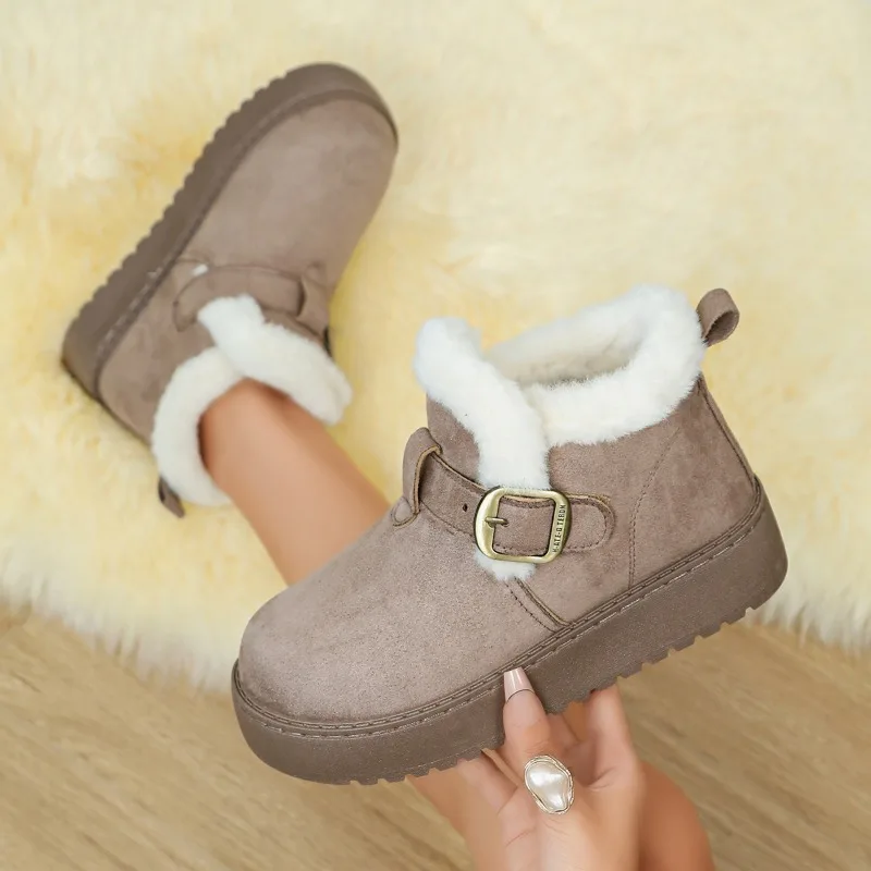 Women's Solid Color Vintage Comfortable Thick Sole Mid Heel Snow Boots Winter New Women Keep Warm Fashion Anti Slip Snow Boot