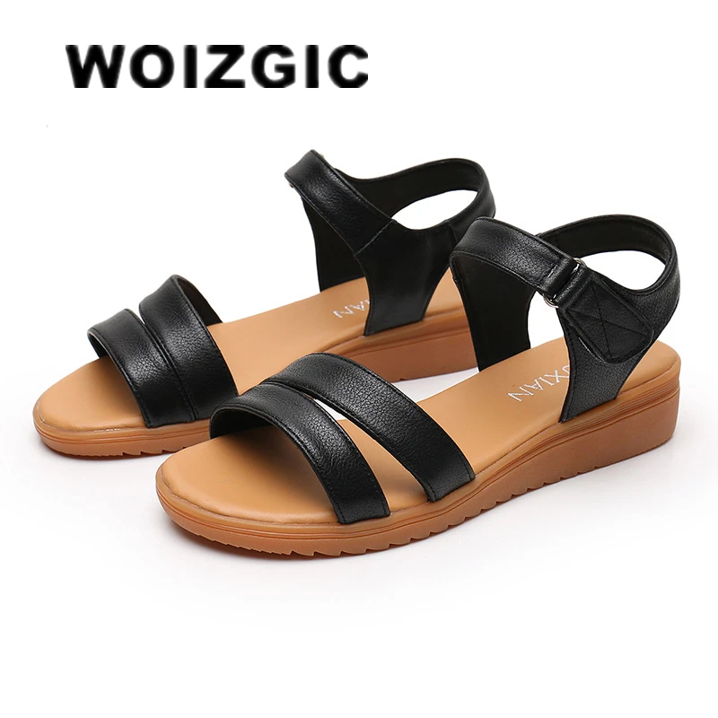 Woizgico donna madre donna donna scarpe in vera pelle sandali piattaforma estate Cool Beach Hook Loop Casual punta tonda morbida