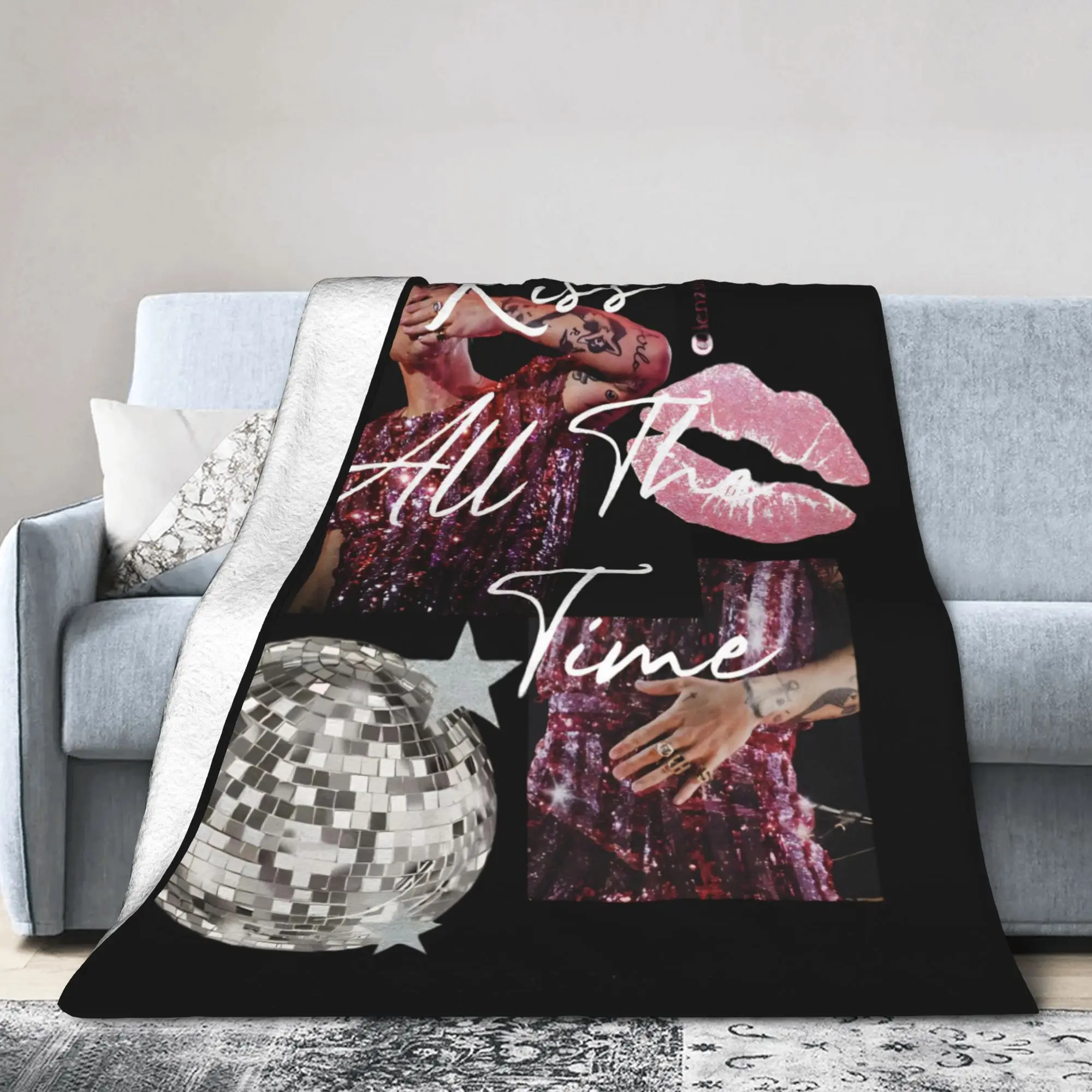 Kiss All The Time Disco HS Knitted Blanket Fleece Harrys Music Styles  Warm Throw Blankets for Home Couch Bedspread