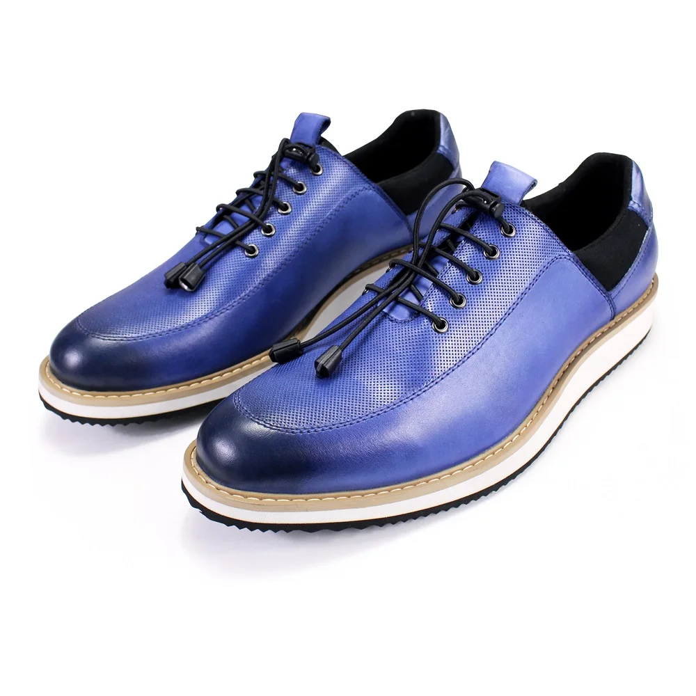 Leather men's casual shoes handmade comfortable and skid outsole leather shoes blue office official banquet men's shoes