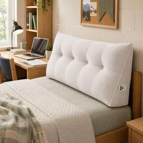 Dorm Headboard Pillow,Bed Wedge Pillow for Headboard,No Nail College Dorm Room Essentials Back Support for Reading