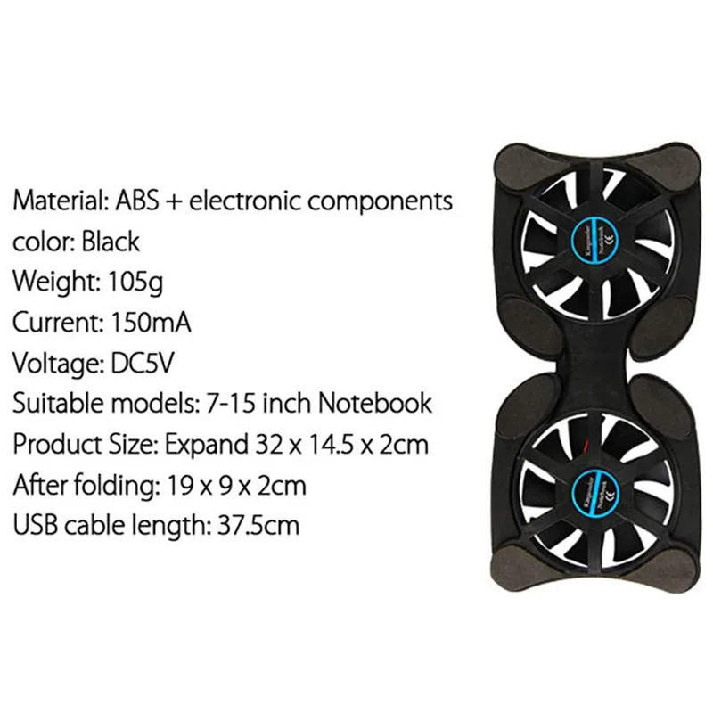 Laptop Cooling Base, Laptop Pc Support - Easy to Carry,Compatible for 10-15.6Inch with 2 Silent Fans and USB Port