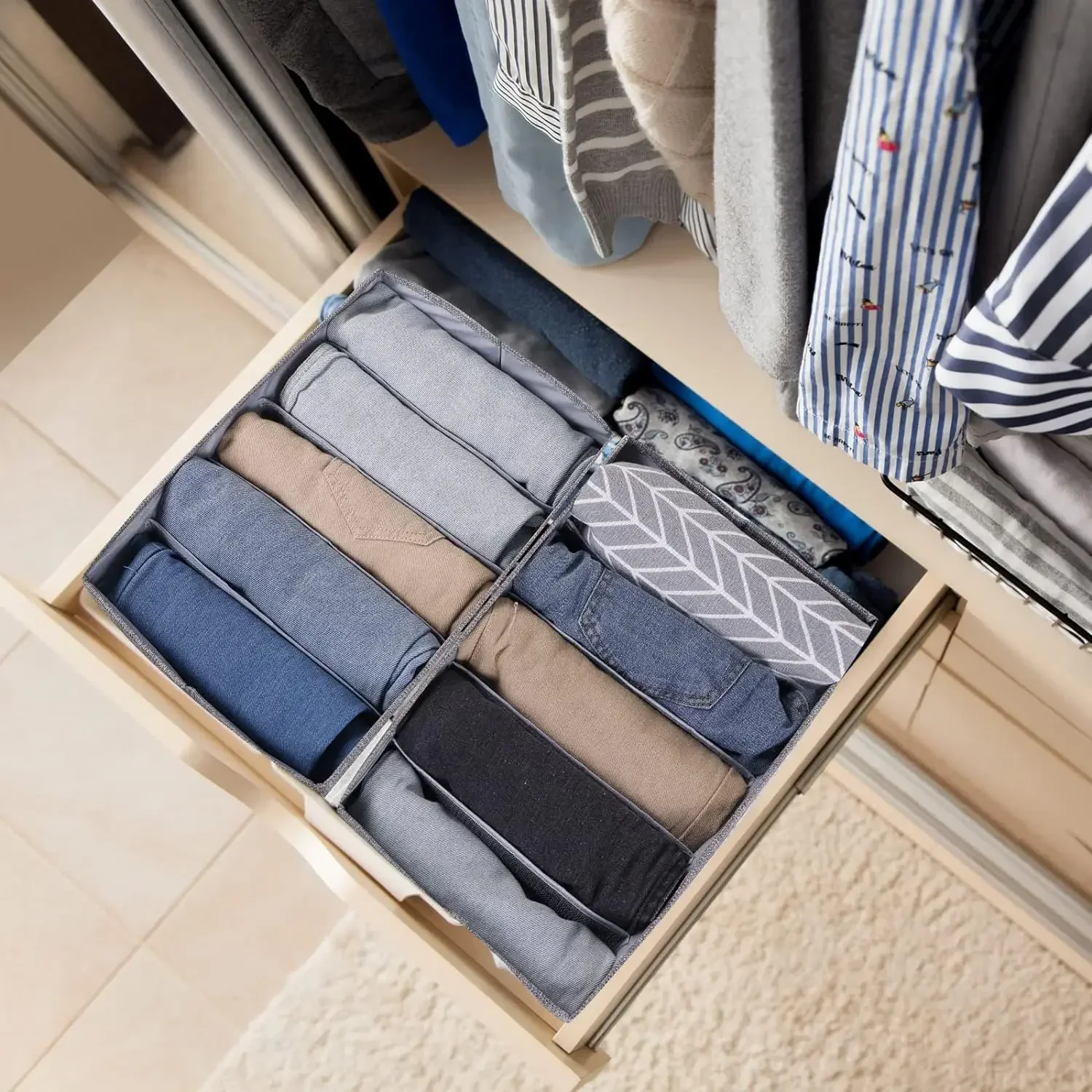 Closets Clothes Organizer Pants Jeans Storage Box Cabinet Organizer Drawers Underwear Socks T-Shirt Wardrobe Storage Organizers