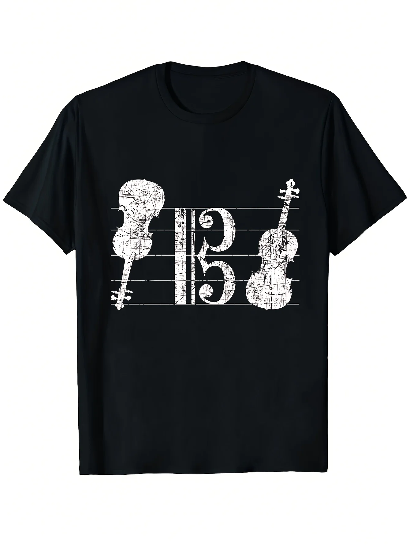 Viola Music Notes Graphic Tee for Men Distressed Print Comfortable Short Sleeve Round Neck Casual Shirt