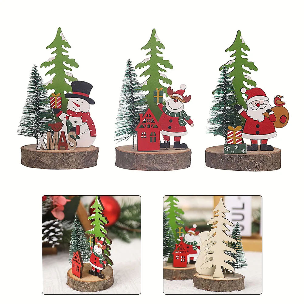 

Christmas Wooden Decorations Cartoon 3D Wooden Ornaments Plastic Xmas Tree Pendant Santa Claus Crafts Table Festival Decoration