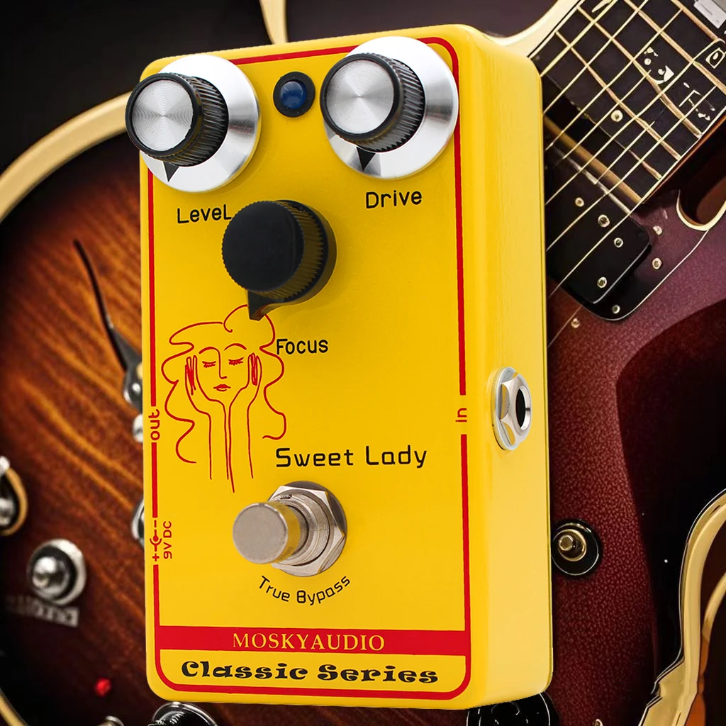 Mosky Sweet Lady Overdrive Effect Pedal pour guitare électrique avec entraînement de niveau et contrôle de mise au point