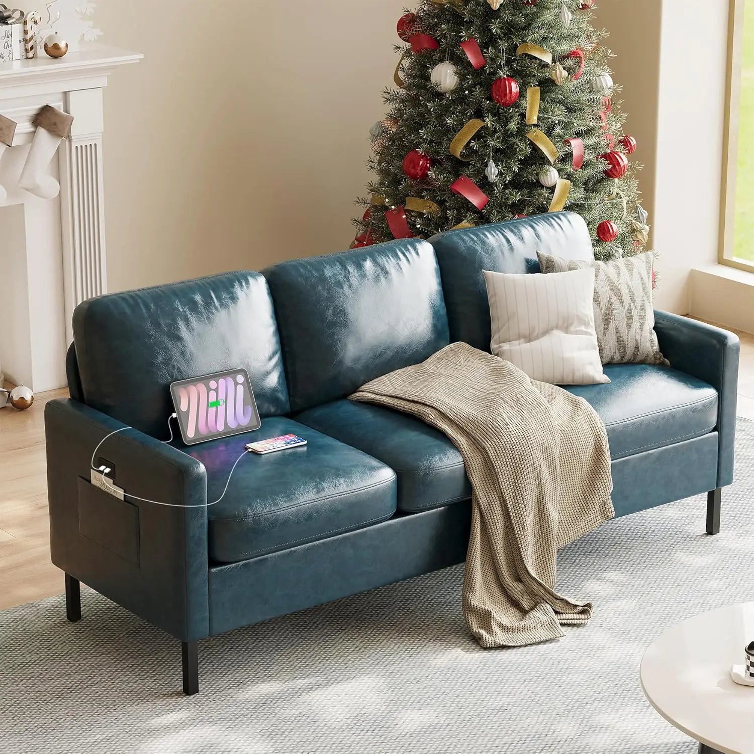 73" W Faux Leather …