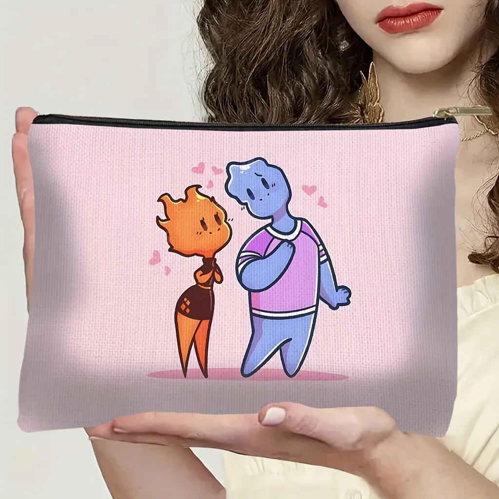 1 حقيبة تنظيم مكياج ديزني - شخصيات لهب وصقيع لطيفة (اللهب والكريستال الجليدي) - حقيبة نسائية لطيفة متعددة الوظائف بسحاب، منظم مجوهرات، حقيبة سحاب مثالية للسفر - هدية عيد ميلاد ممتعة