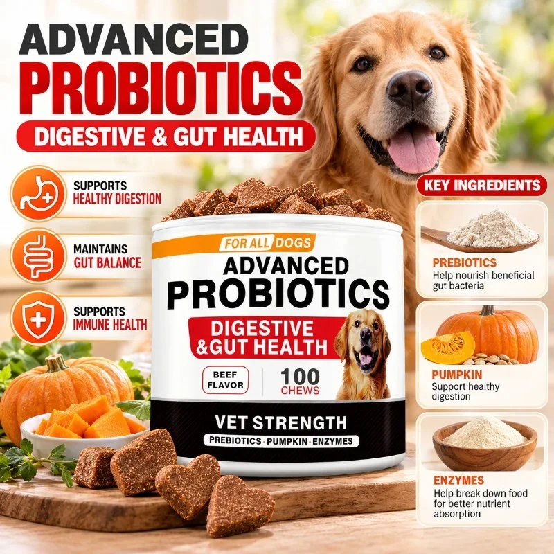 Advanced Probiotic Soft Chews for Dogs with Prebiotics Pumpkin Digestive Enzymes Beef Flavor 100 Chews 4