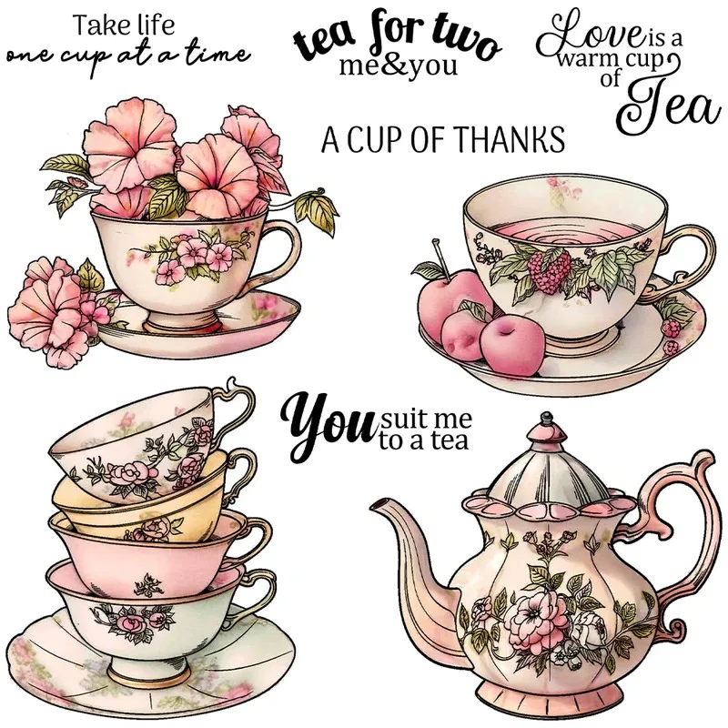

Vintage Tea Set Clear Stamps Teapot Cups DIY Scrapbooking Supplies Silicone Stamps For Card Making Albums Decor