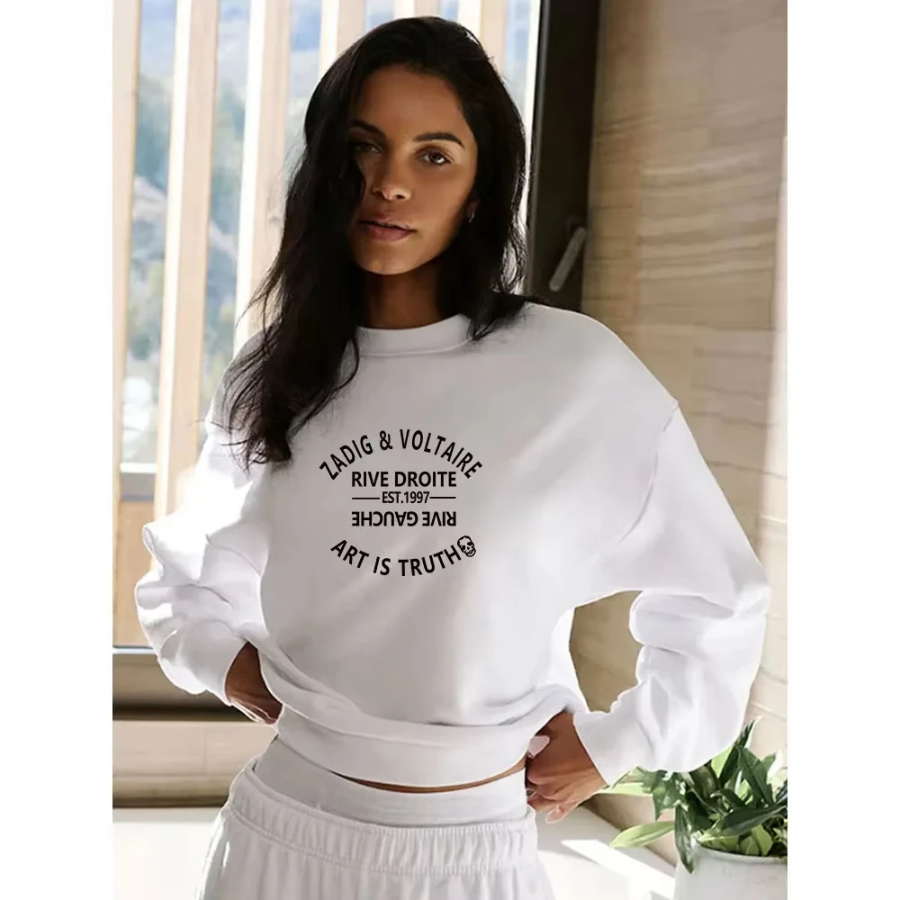 Winter New French Niche Voltaire Zadigs Pullover Printed Oversized Casual Women's Hooded Sports Hoodie Sportswear Clothing Tops