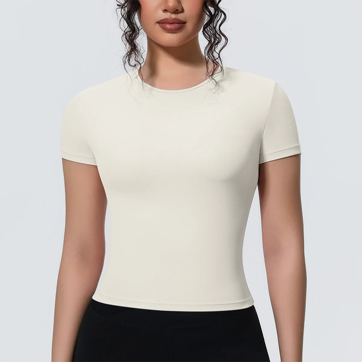 MIML Women's Sporty Bare Sensation Short Sleeve Yoga T-Shirt Waist-Cinching Breathable Running Training Fitness Top