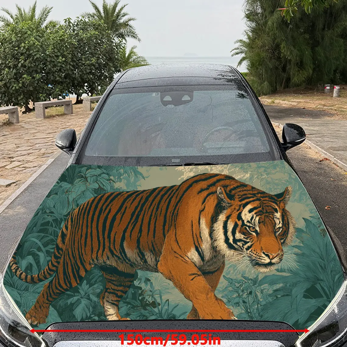 Car Decal Tiger with Dynamic Posture Textured Motif in Artistic Wildlife-Commanding Style - Bold Terrestrial Dominant Fantasy Ae