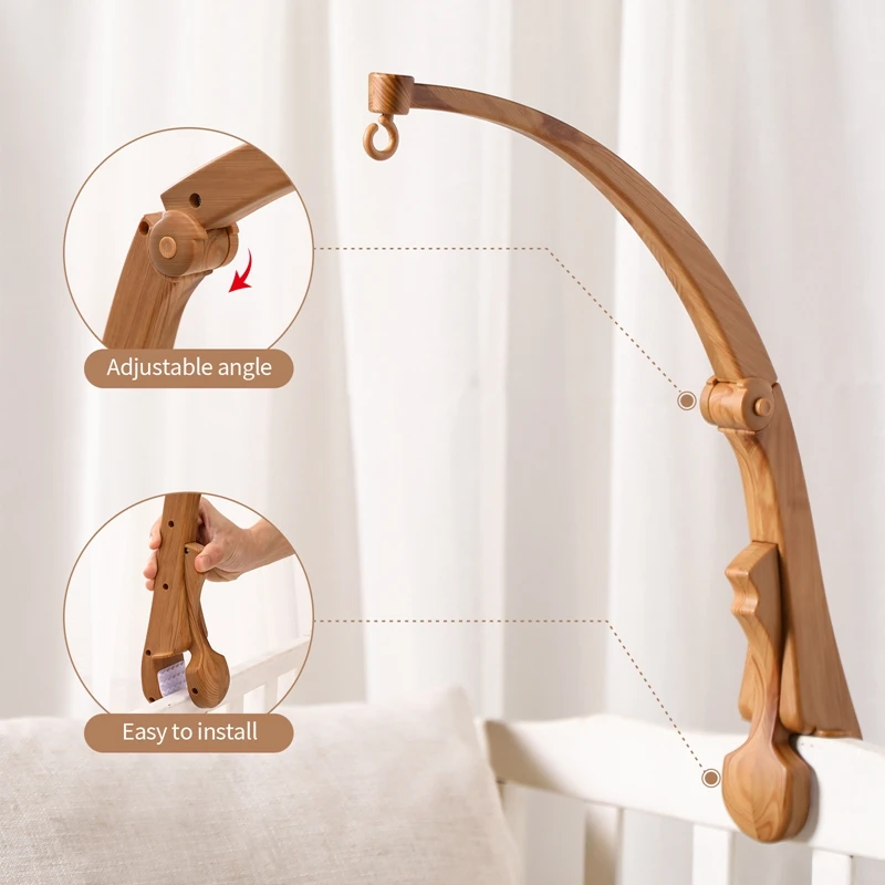 Baby Bed Bell Bracket 0-12 Months Newborn Crib Holder Can Foldable Mobile Imitation Wooden Bell Bracket Rattle Toy Infant Gifts