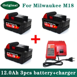 Original For Milwaukee M18 Power Tool Battery, Charger, BR, XC, 18V, 12000mAh M18B5, 48-11-1860, Built-in 21700 Battery