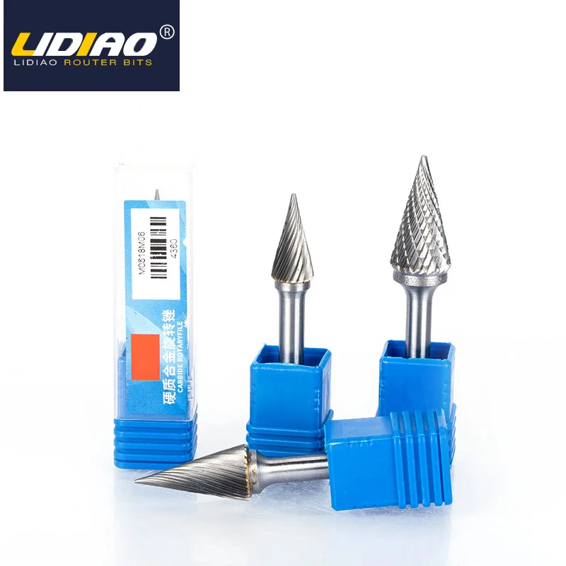 

LIDIAO Rotary Burr File Set 1/4" Shank Double Cut Cone Grinding Head for Metal Steel Wood Carving Polishing Deburring Tool Kit