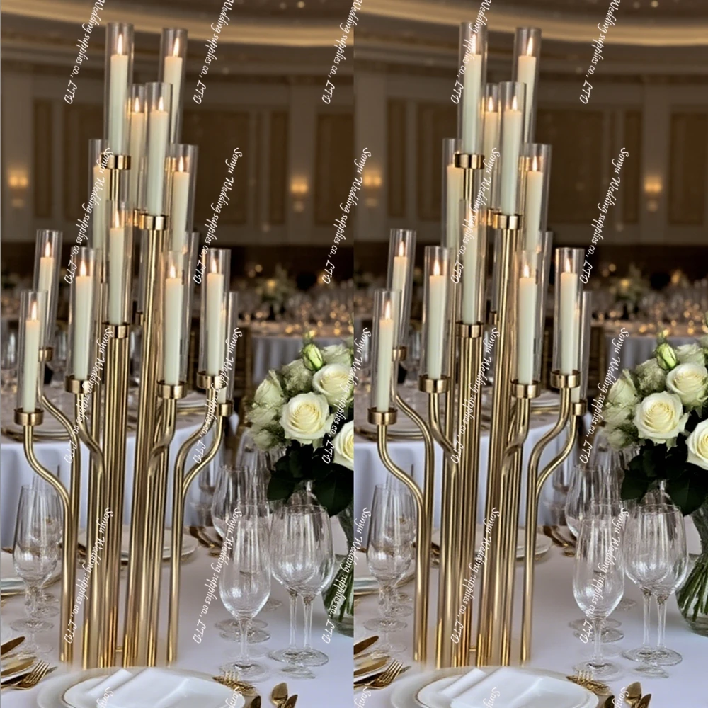 wedding table candlestick holder sliver Gold Metal CandleHolder Stand Table backdrop stick Centerpieces