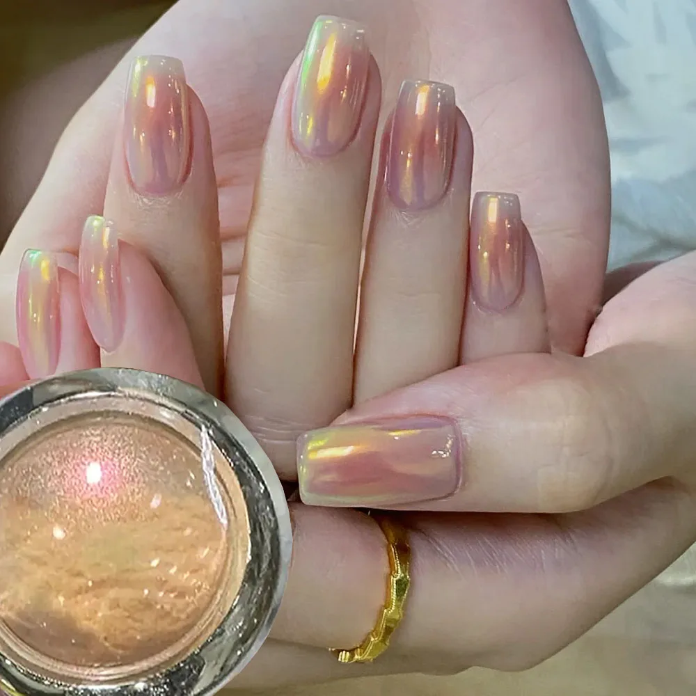 1 Pot Aurora Goud Spiegeleffect Plating Nagelpoeders Zeemeermin Oranje Geel Chroom AB Magische Spiegel Nagelstof Parel Shell Benodigdheden
