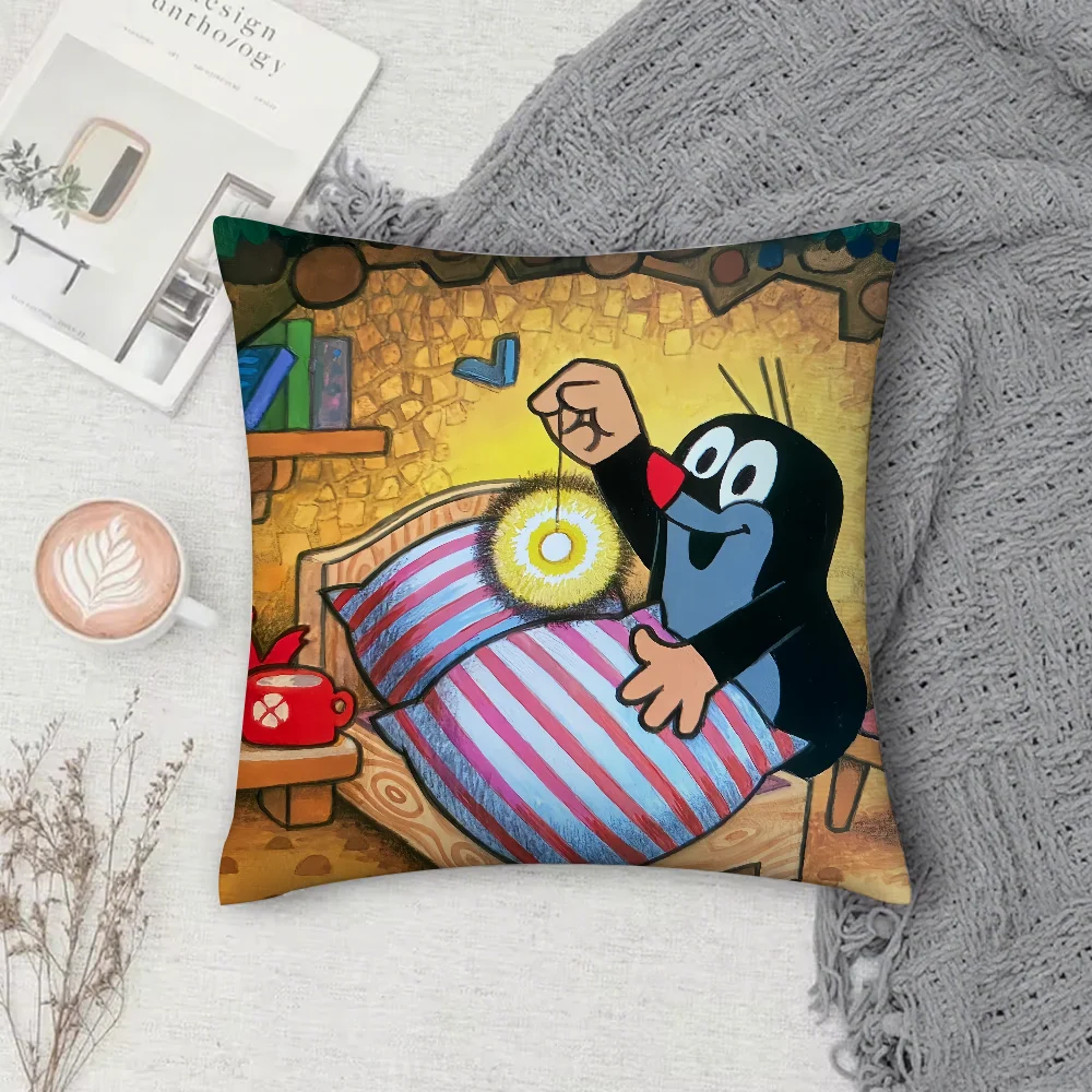 Cute The Little Mole art Pillow Case Square Double-Sided Printing Short Plush Sofa Cushion Cover Bedroom Bedside Pillow