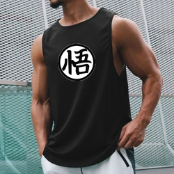 Japanese Anime Logo Wu Font Print Mens Gym Clothing Fitness Singlets Quick Dry Bodybuilding Tank Top Muscle Shirt Sports Vest