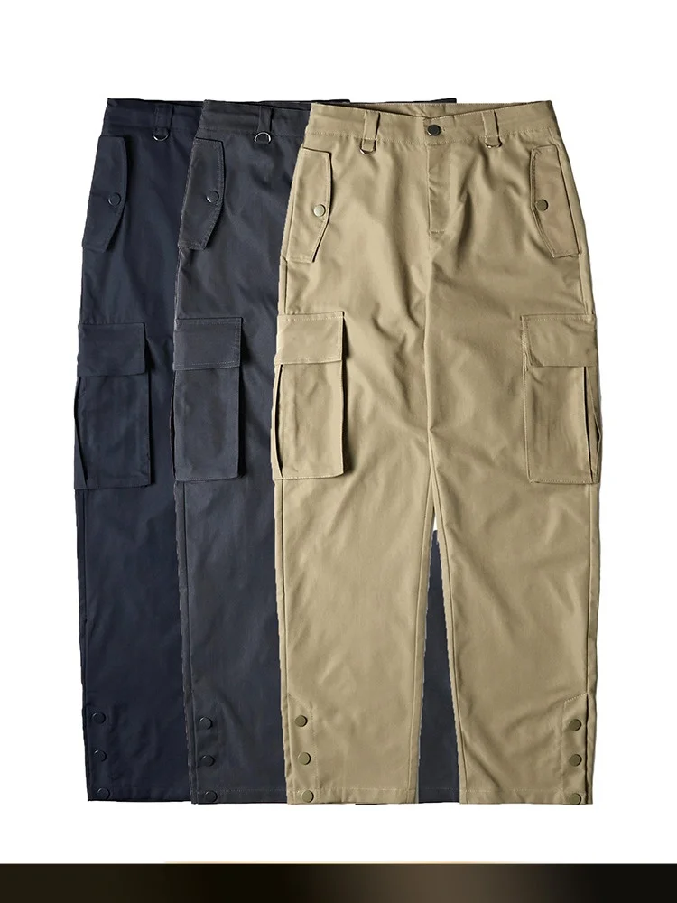 

NTED Retro Japanese Sle Men's Straight Leg Work Pants Autumn Trendy Pure Color Loose Wide Leg Casual Trousers