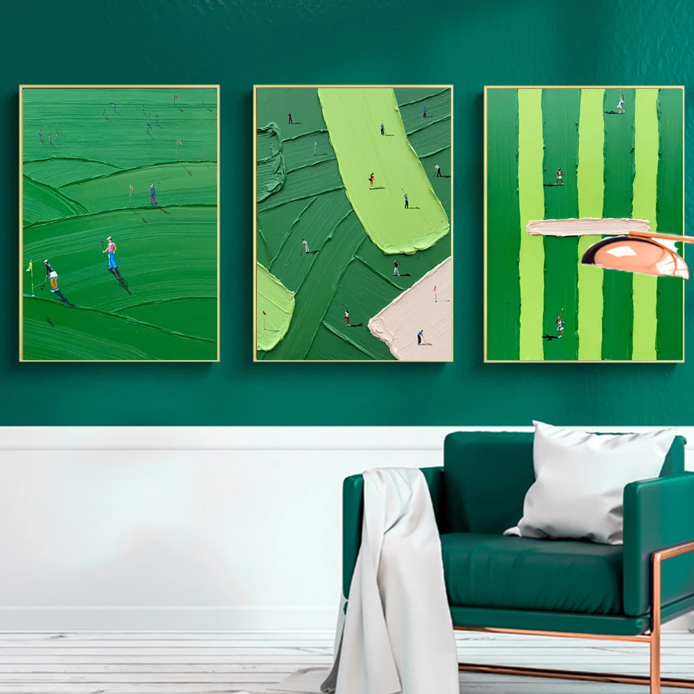 مجردة الأخضر جولف المشهد ثلاثية الأبعاد الملمس الفن قماش اللوحة الشمال نمط الحد الأدنى الإبداعية الملصقات الحديثة غرفة المعيشة ديكور المنزل #4