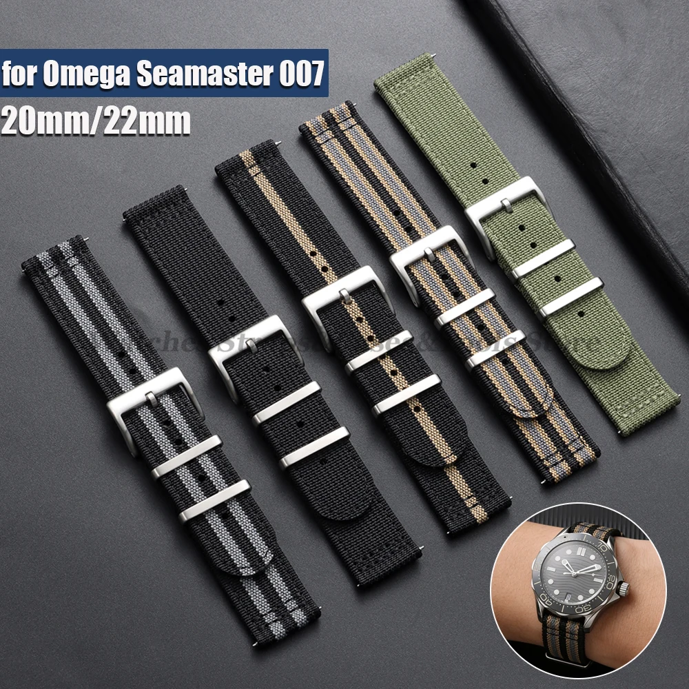 Bracelet en tissu nylon souple 20 mm 22 mm pour Omega Seamaster 007, hommes et femmes, bracelet de montre à libération rapide en toile, remplacement pour bracelets Seiko