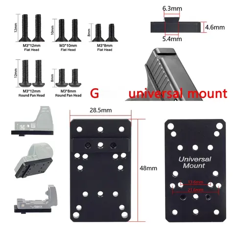 Tactical Universal Metal Mount Fits for GLOCK 17 19 Red Dot Sight Scope M3 Screw Kit M3 8/10/12mm Compatible Adapter