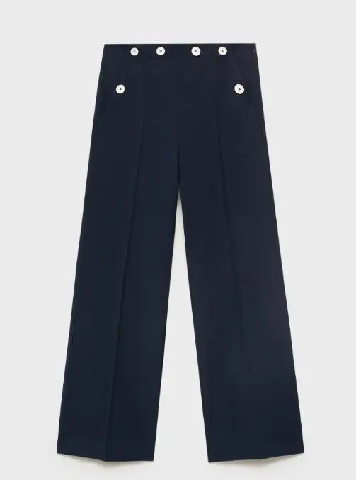 الخريف بلون عالية الخصر زر الديكور الجانب سستة مستقيم الساق دعوى السراويل للنساء موضة السراويل الساق المستقيمة #4