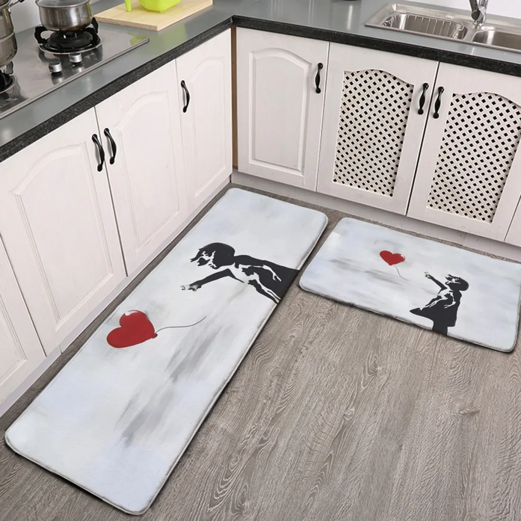 Banksy Girl With Heart Balloon Graffiti Kitchen Mat Floor Carpet Fashion Simple  House Modern Home Decor   ﻿