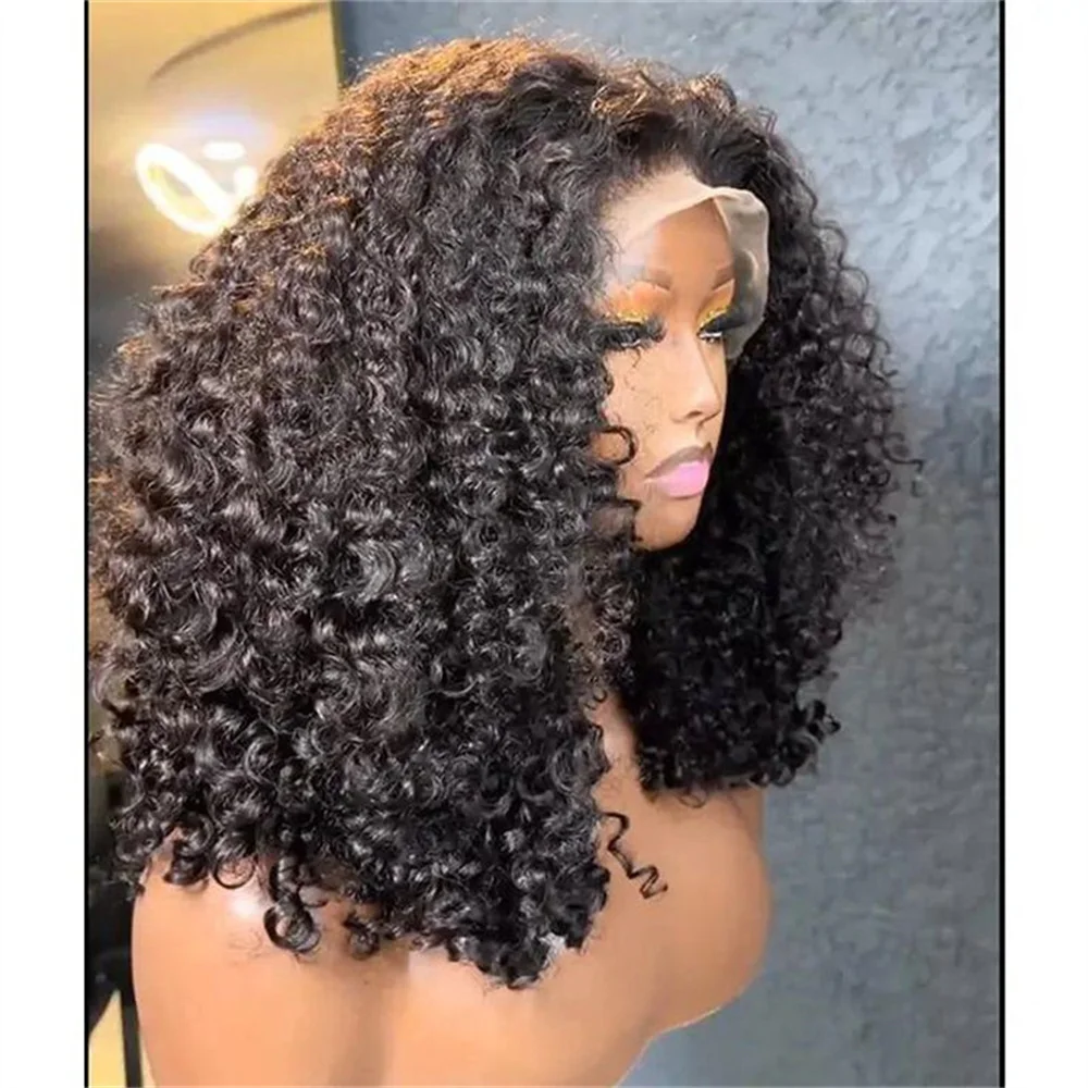 Soft Preplucked Natural Black Kinky Curly Long 180Density Lace Front Wigs For Women With Baby Hair Glueless Good Texture