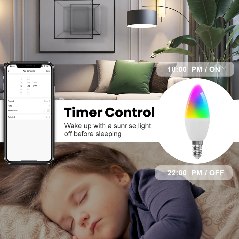 Miucda Tuya Wifi Slimme Kaarslamp 6W Rgb + Cw Led Lamp Dimbare Timer Functie Smart Life App Werkt Voor Alexa,Google Home