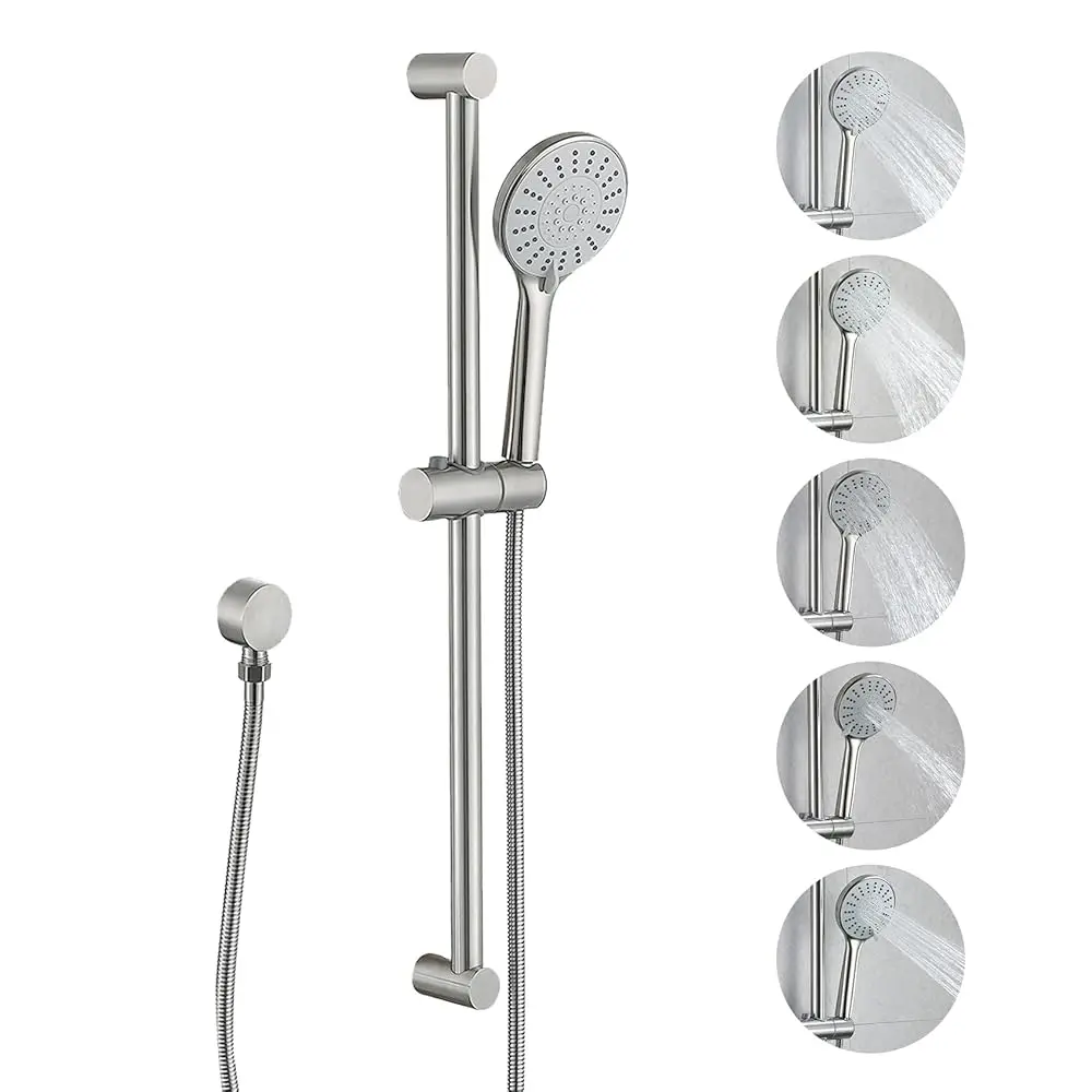

Allexpresk304 Stainless Steel Shower Slide Bar 28-Inch with Adjustable Handheld Shower Head and 59-Inch Hose, High Pressure 5 Se