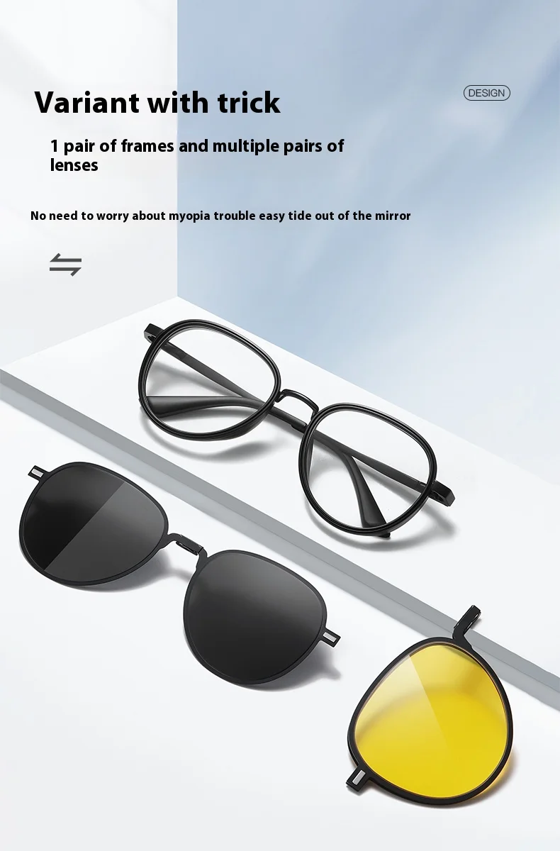 VCKA 3-in-1-Sonnenbrillengestell mit Myopie, klassischer Herren-Magnetclip, polarisiert, verschreibungspflichtig, für Damen, individuelle Optik, -0,50 bis -10 – Detail 5