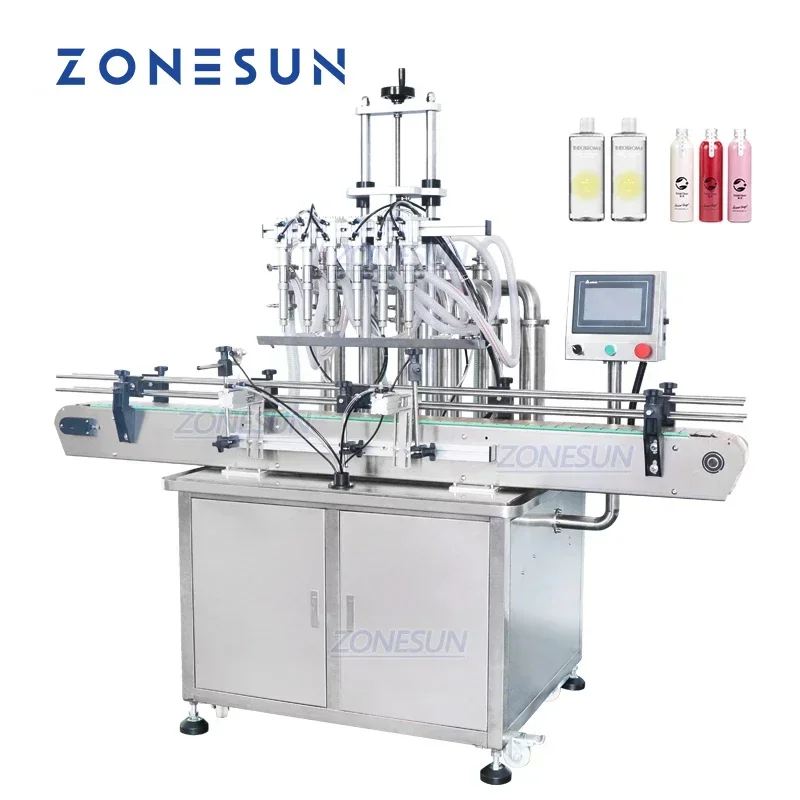 ZONESUN Custom Automatic Shampoo Liquid Juice Water Beverage Plastic Glass Bottle Jar Piston Filling Machine ZS-YT6T-6Y