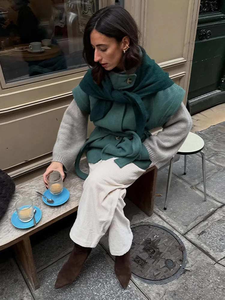 

Sleeveless Women's Jacket Coat High Neck Lace Up Stand Up Collar New Outwears Female Solid Casual Fashion Loose Jacket Ladies