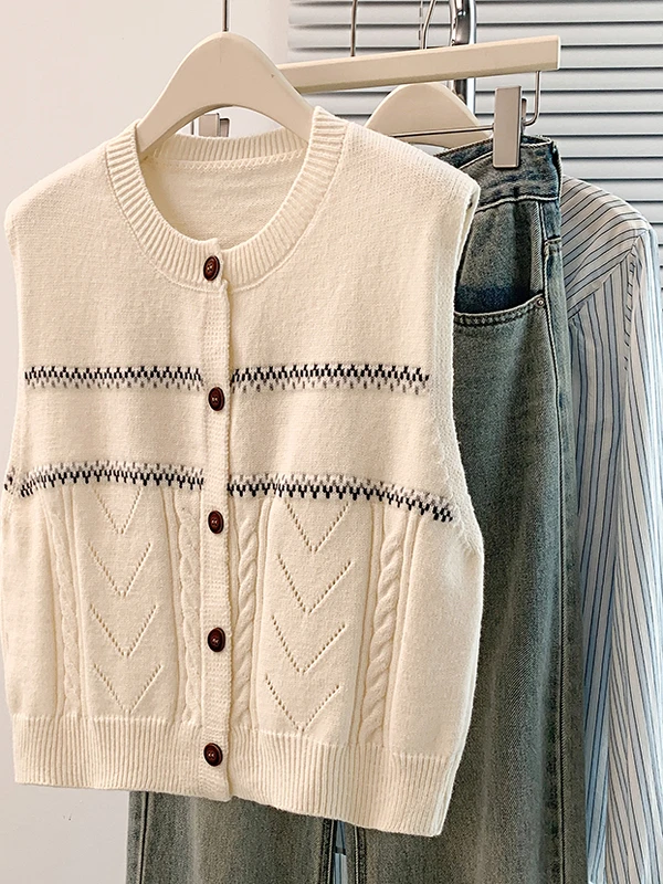 

High-End Women's Knitted Svel round Ne Twist Vest Open Cardigan Large Size Layering Top Vintage Sle Loose Fit Autum...