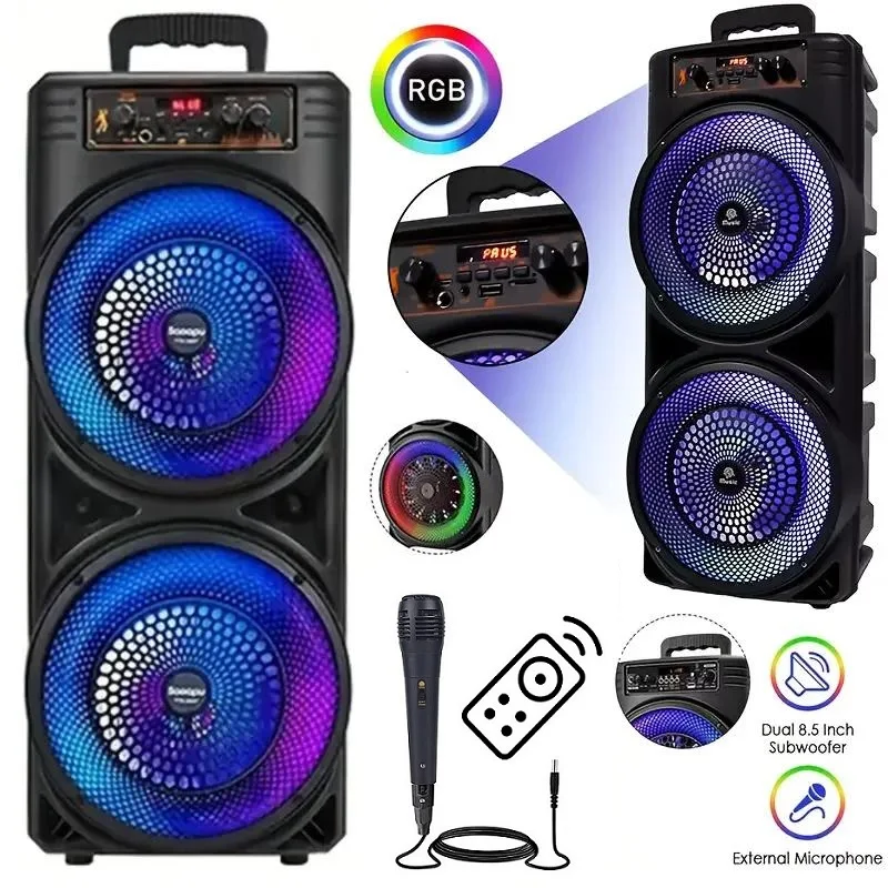 

6000W Power Dual Speaker Subwoofer，Outdoor Wireless Party Speaker，Belt LED Light，21.59 Portable Centimeter PA System，Equipp