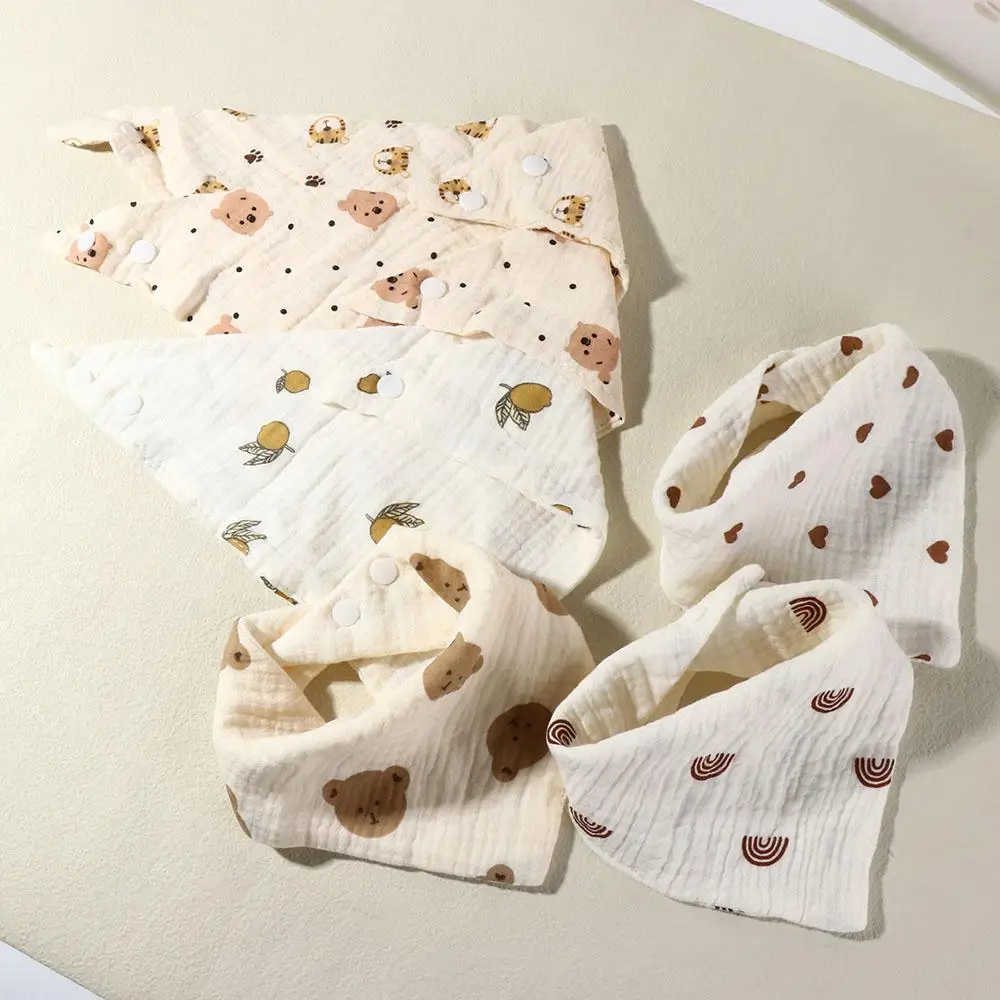 

Baby Accessory Printing Baby Muslin Bibs Snap Button Solid Color Saliva Towel Ruffle Cotton Burp Cloths Toddler