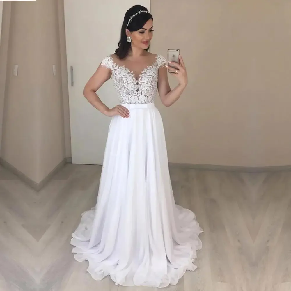 

Sweetheart A-Line Wedding Dresses Chiffon Vestido De Noiva Sexy Backless Applique Floor-Length Formal Bride Gown