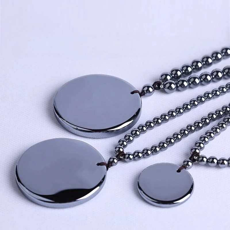 

Melted Ice High Purity Silicon Terahertz Safe Heart Protection Round Cake Pendant Necklace