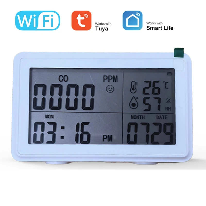 Tuya Wifi Smart Desktop Clock With Alarm Calendar Thermometer Hygrometer CO Detector LCD Display For Alexa And Google