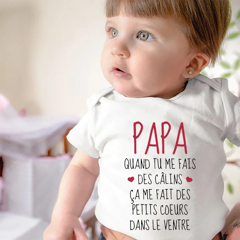 Fathers Day New Born Bodysuit Funny French Print Baby Short Sleeve Rompers Infant Jumpsuits Fathers Day Gifts Baby Shower Gift