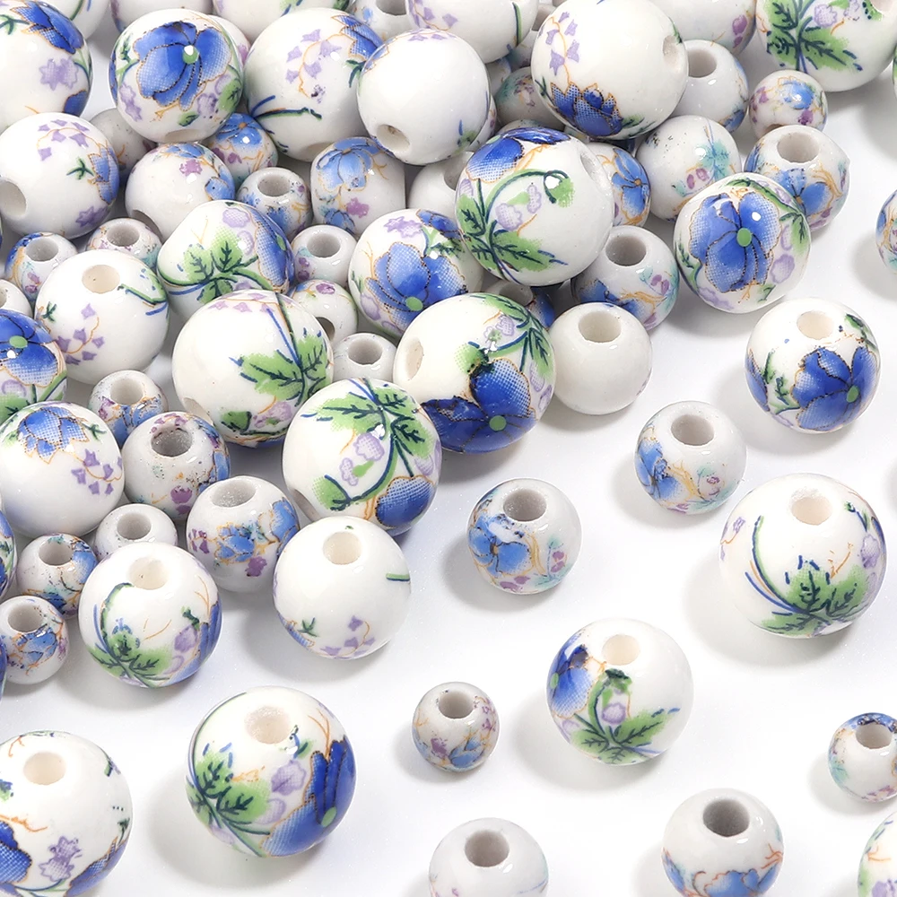 20-30 Stück 6 8 10 12mm Blau-Weiße Orchideen-Rundkeramikperlen für Schmuckherstellung Blumenmuster Jingdezhen Porzellanperlen DIY – Detail 10
