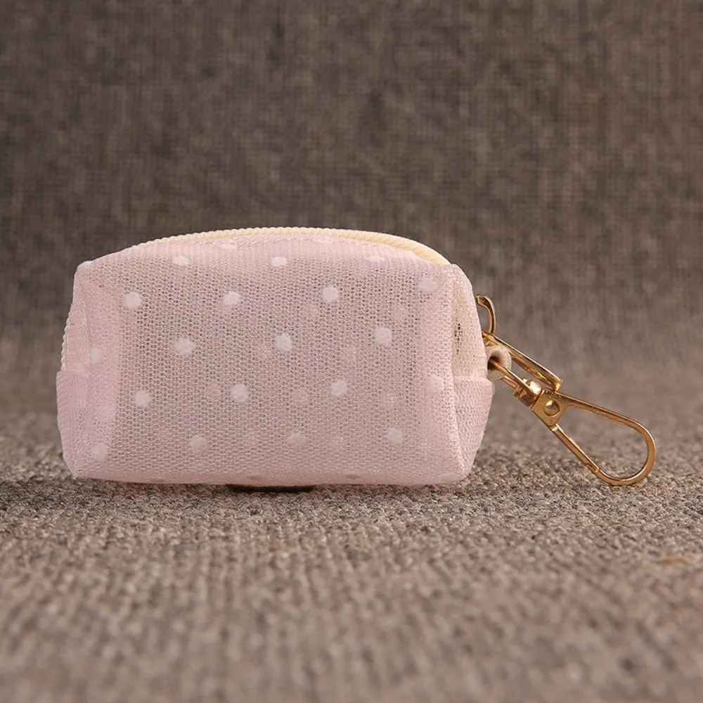 Lace Mesh Poop Bag Dispenser Keychain Clip Mini Size Waste Bag Pouch Zipper Closure Carabiner Clip Dog Poop Bag Pouch
