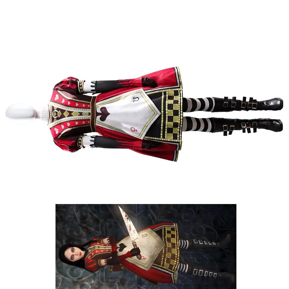 

Alice Cosplay Madness Returns Costume Women Fantasia Royal Poker Dress Uniform Suit Halloween Carnival Party Comic Con Gown