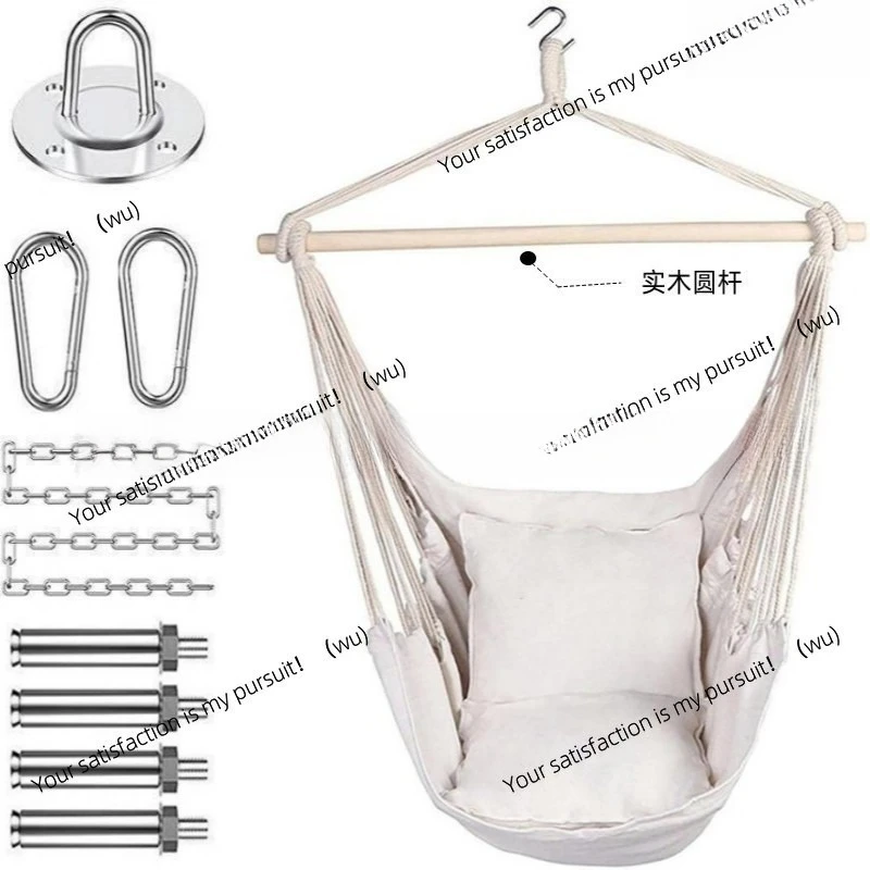Kursi gantung kanvas gaya Nordik untuk rumah tangga, balkon, ayunan kayu, berkemah di luar ruangan, keranjang gantung tebal
